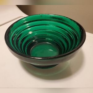 Blenko Green Art Deco Step Pyramid Thick Glass Bowl 6.5"